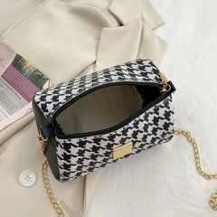 Women's Small Round Chain Shoulder Bag Thousand Bird Lattice Handbag