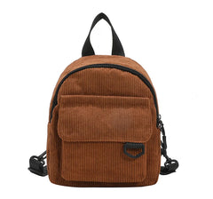 Women's Corduroy Mini Backpack Casual Bookbag Traveling Backpack