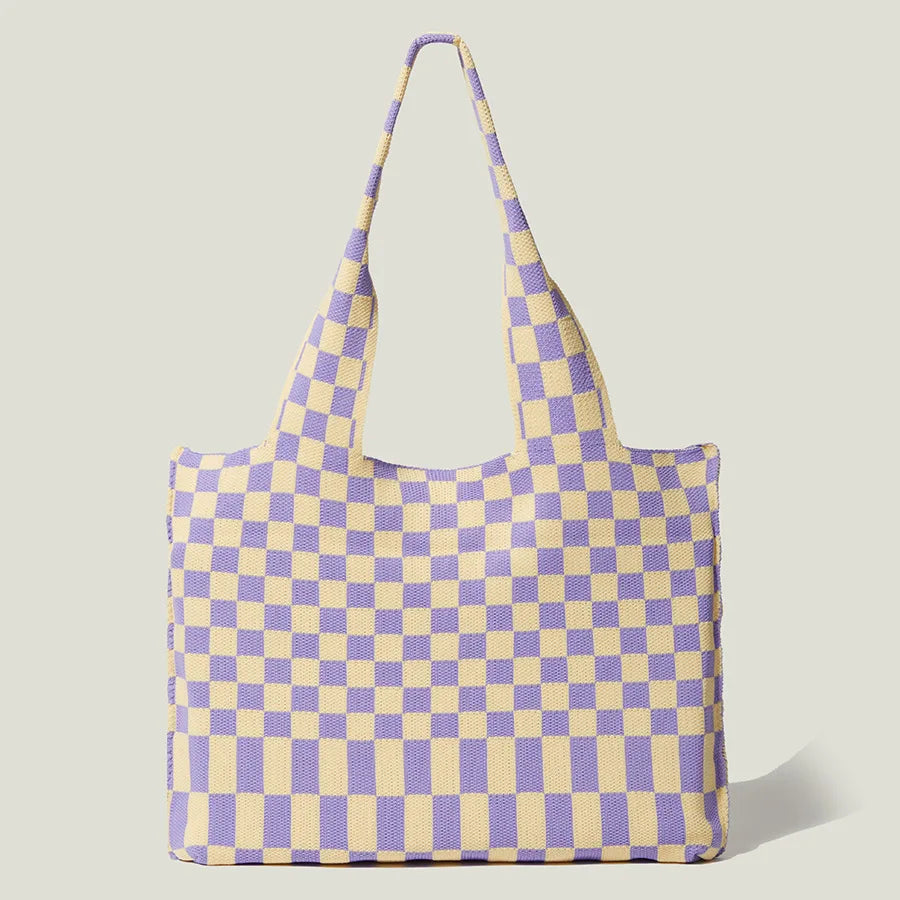 Women's Shoulder Bag Knitted Handbag Checkered Bags
