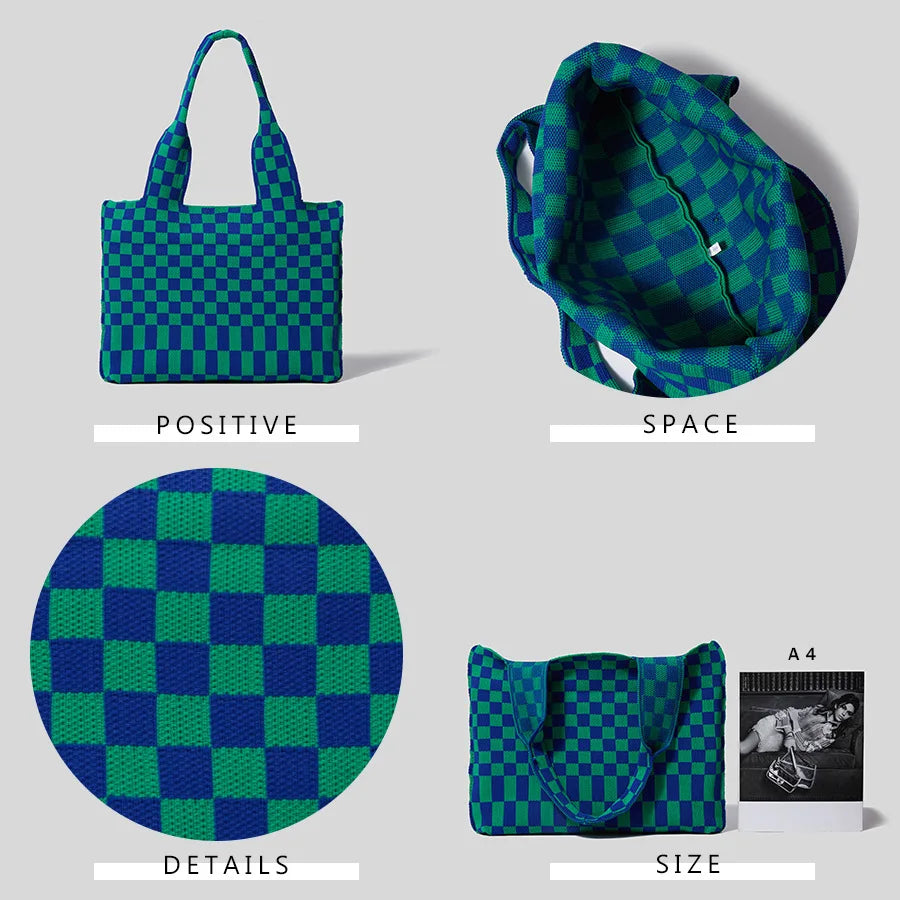 Women's Shoulder Bag Knitted Handbag Checkered Bags