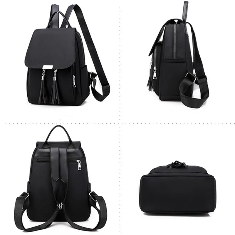 Women's Tassel Backpack School Bag Waterproof Travel Oxford Cloth Backpack
