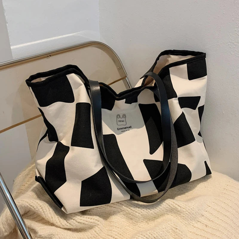 Autumn Geometric Pattern Canvas Tote Shoulder Bag for Women