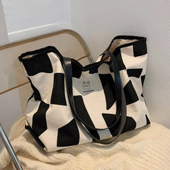 Autumn Geometric Pattern Canvas Tote Shoulder Bag for Women