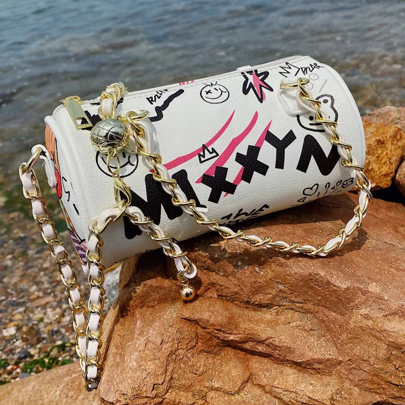 Cartoons Graffiti Zipper Crossbody Bag Chain Shoulder Handbag