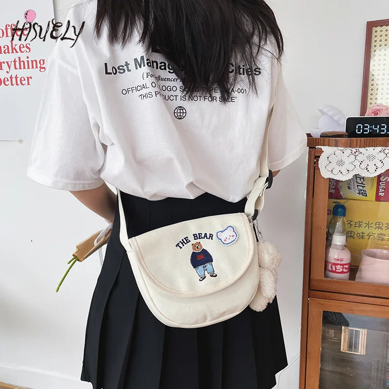 Canvas Print Bear Messenger Bag for Girls