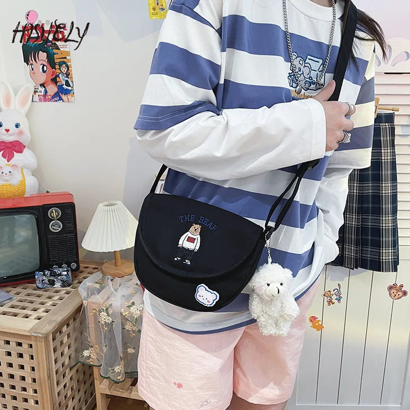 Canvas Print Bear Messenger Bag for Girls