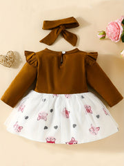 2pcs Baby Girls Fox Graphic Long Sleeve Dress & Headband Bundle