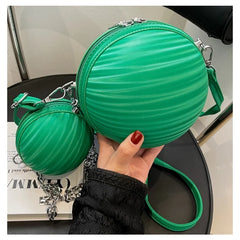 Green Ball Shape Handbag 2PCS/Set Purse Crossbody Bag For Women