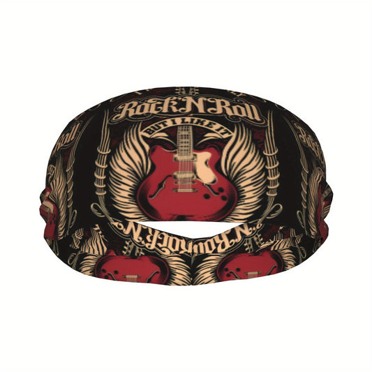 Retro Rock 'n' Roll Graphic Sports Headband Red Vintage Guitar Wings