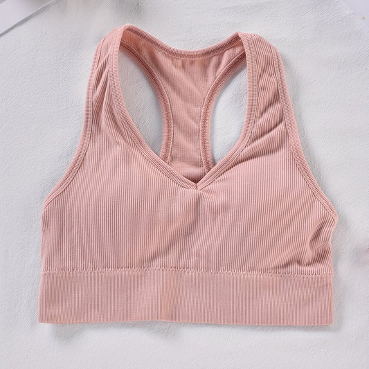 Ribbed Wireless Sports Bra Breathable Workout Tank Bra Women's Lingerie
