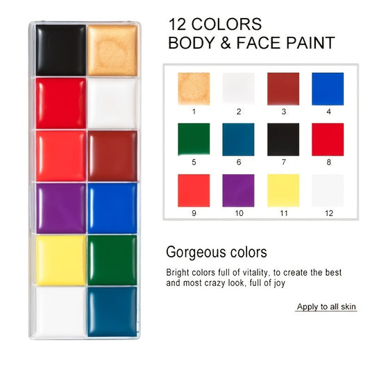 12 Colors Halloween Body Paint Paste Drama Makeup Palette