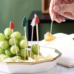 50 Pack Christmas Tree Cocktail Picks Bamboo Toothpicks with Leaf