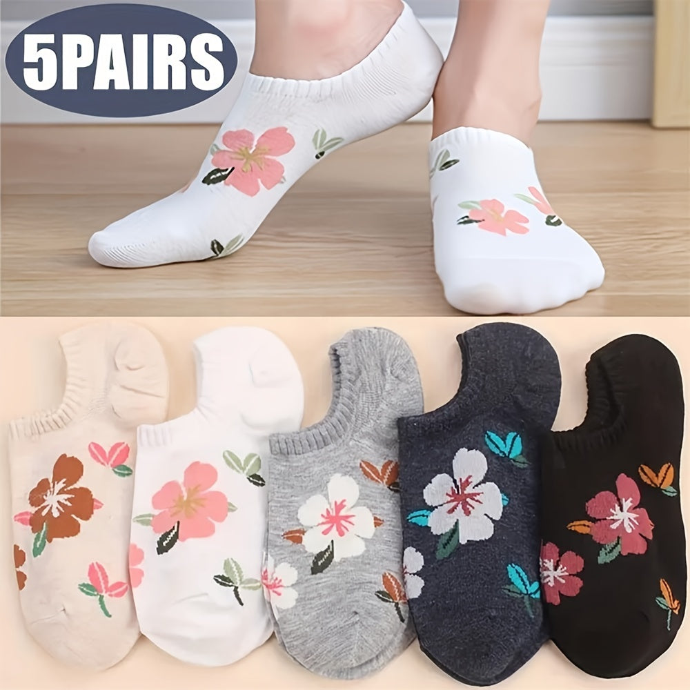 Women's Cotton Flowers Hidden No Show Boat Socks