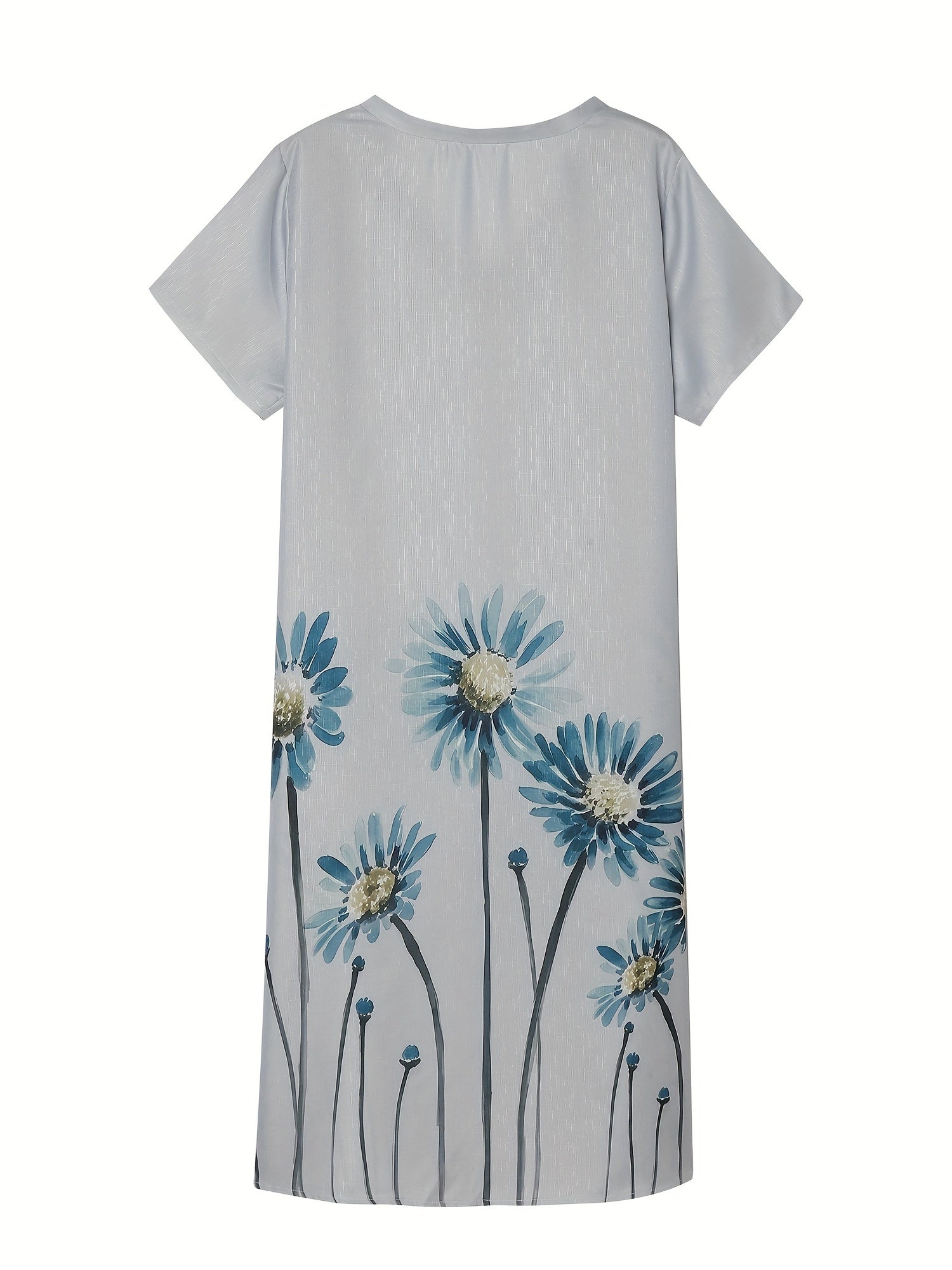 Floral Print V-Neck Tee Dress Plus Size Casual Wear