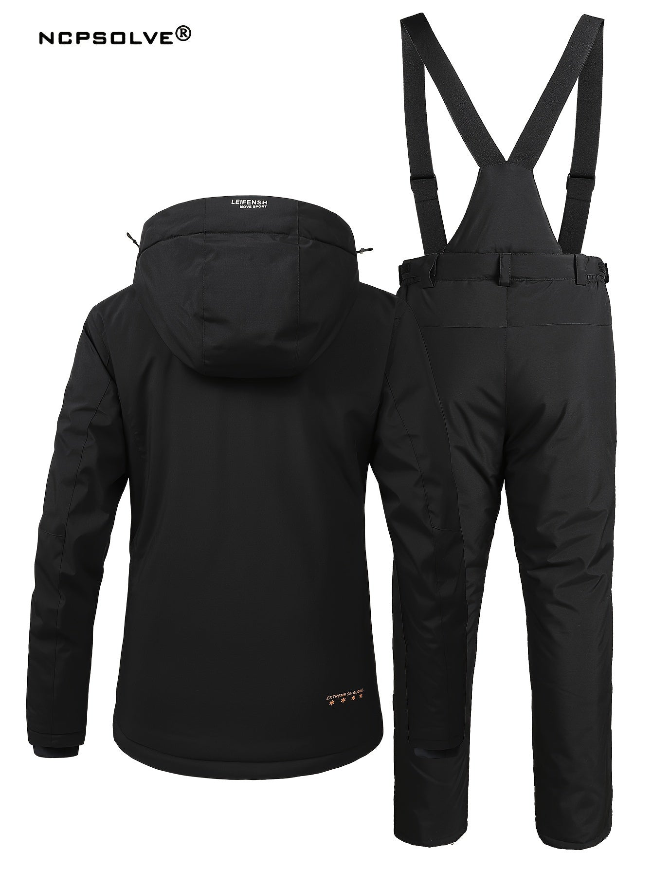 2Pcs Women's Ski Set Hooded Jacket & Suspender Trouser