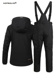 2Pcs Women's Ski Set Hooded Jacket & Suspender Trouser