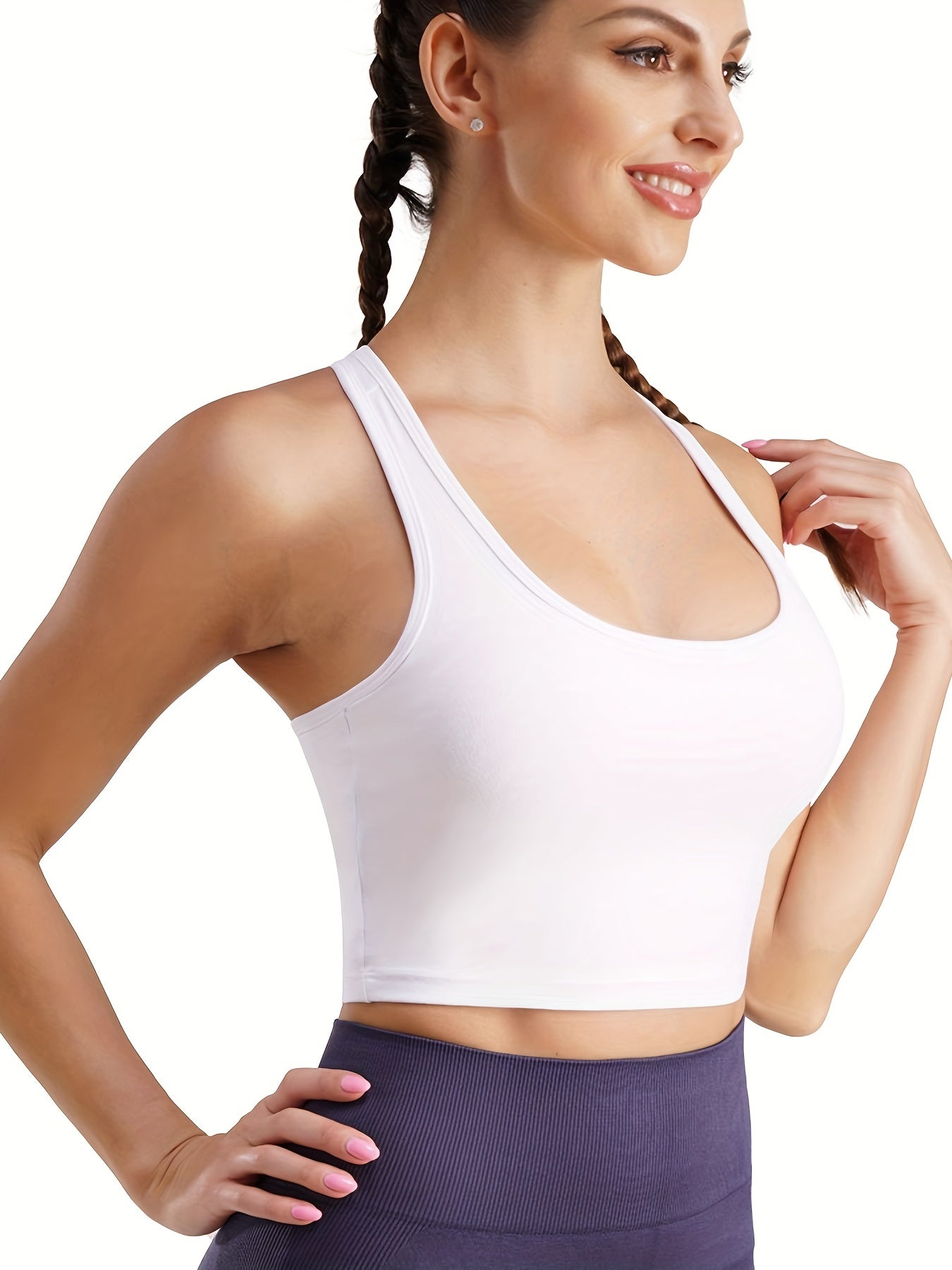 Strappy Racerback Yoga Sports Bra Wirefree Pads Medium Impact