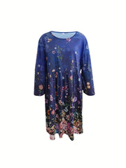  Casual Dress Women's Plus Floral Print Long Sleeve Smock Dress