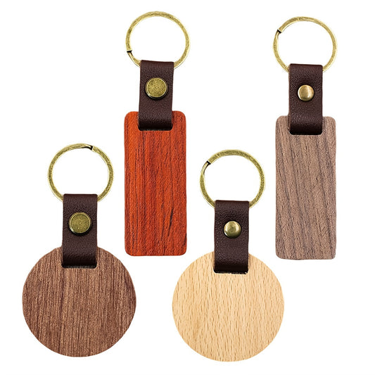 Vintage Wood Pendant PU Leather Keychain Boys Casual Decorative Accessories