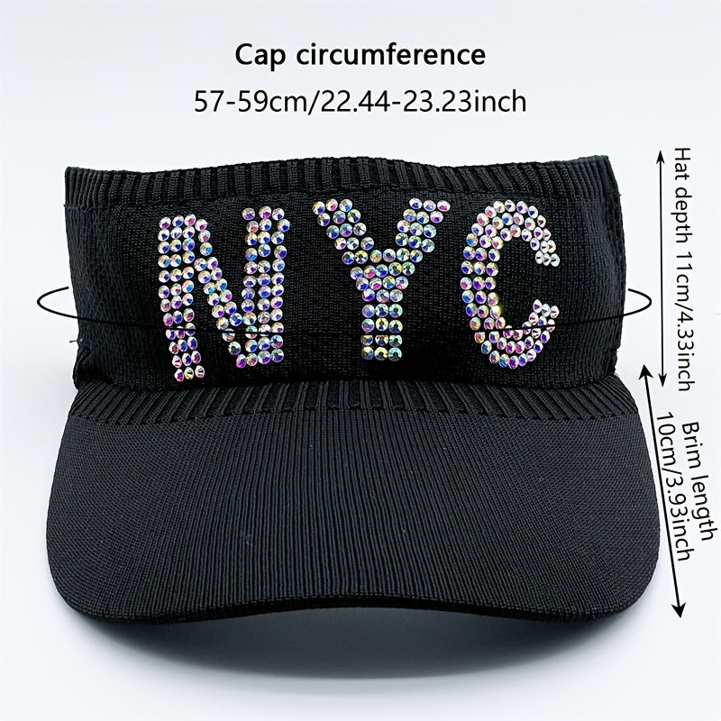 Rhinestone Letter Visor Hat Knitted Elastic Sun Cap