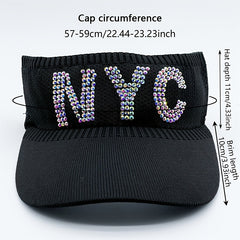 Rhinestone Letter Visor Hat Knitted Elastic Sun Cap
