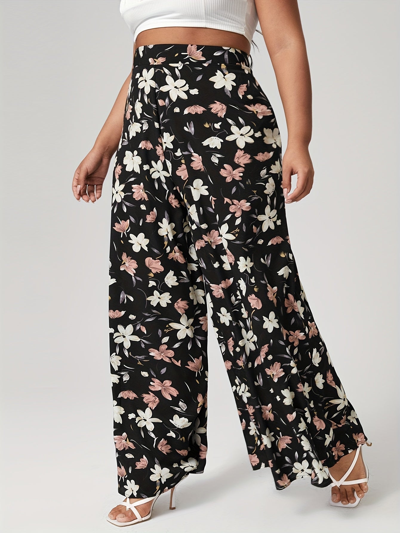  Boho Floral Print Wide Leg Trousers