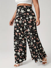  Boho Floral Print Wide Leg Trousers