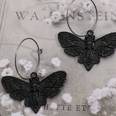 Vintage Goth Moth Skull Dangle Earrings Retro Style
