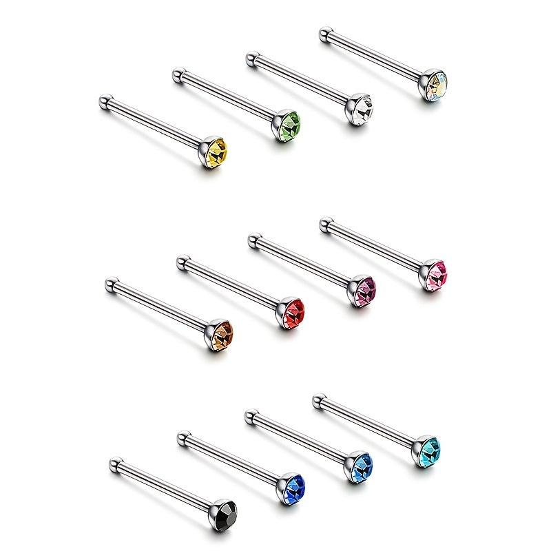 60 Pcs 1.8mm Stainless Steel Nose Stud Ring Nose Piercing Kit