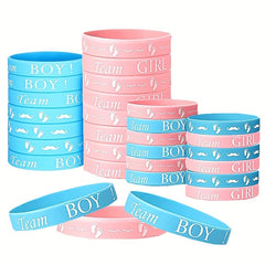 24pcs Team Boy Girl Gender Reveal Silicone Bands Pink & Mustache