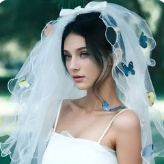 Bridal Wedding Veil Colorful Butterfly Mesh Style Veil Hairpiece