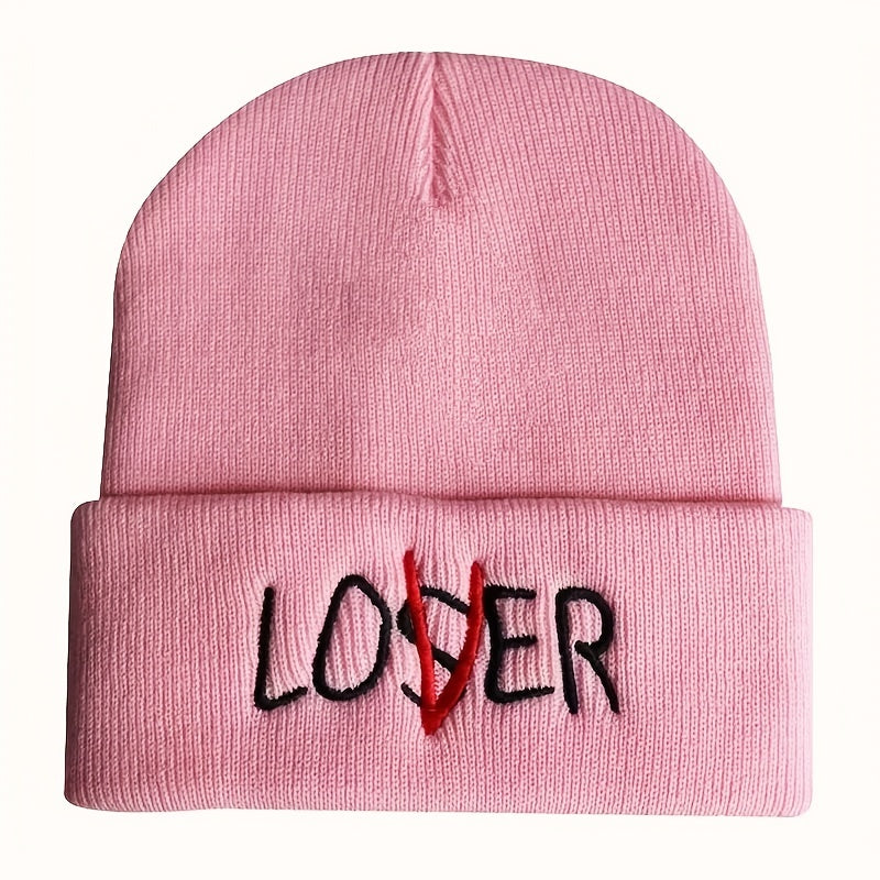 LOSER Embroidered Beanie Solid Elastic Knit Hat Hip Hop Skull Cap