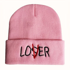 LOSER Embroidered Beanie Solid Elastic Knit Hat Hip Hop Skull Cap