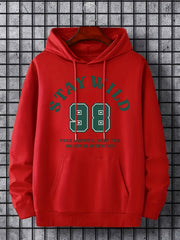 Men's Stay Wild 98 Print Hoodie Casual Stretch Drawstring Hooded Sweats