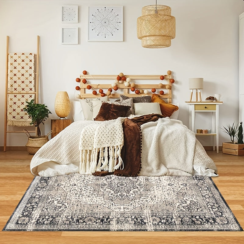 Vintage Boho Area Rug Soft and Washable Grey Pattern for Living Room