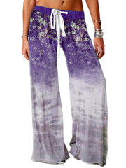 Women's Plus Floral & Ombre Print Drawstring Wide Leg Pants