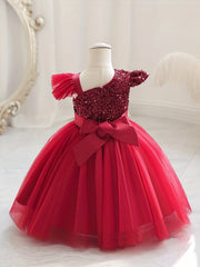 Bowknot Sequin Mesh Gown Dress for Baby Girls - Perfect for Parties