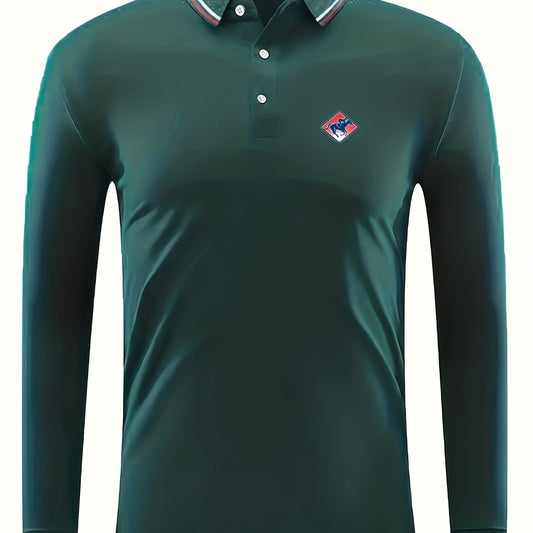 Men's Horse Print Polo Shirt Casual Long Sleeve