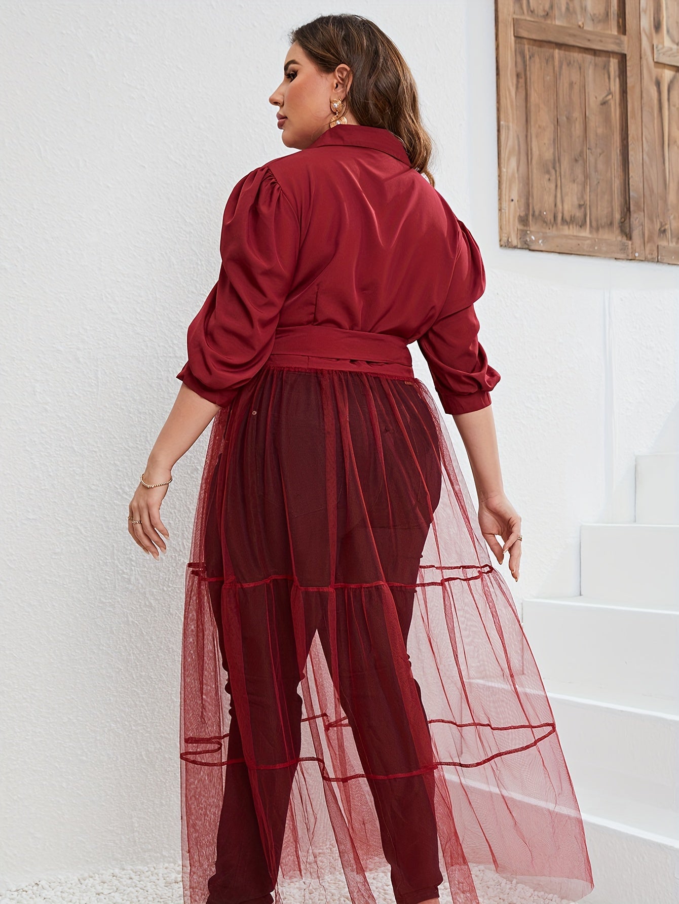 Contrast Mesh Shirt Dress
