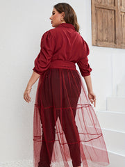  Contrast Mesh Shirt Dress