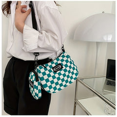 Canvas Checkerboard Shoulder Bag Messenger Bag