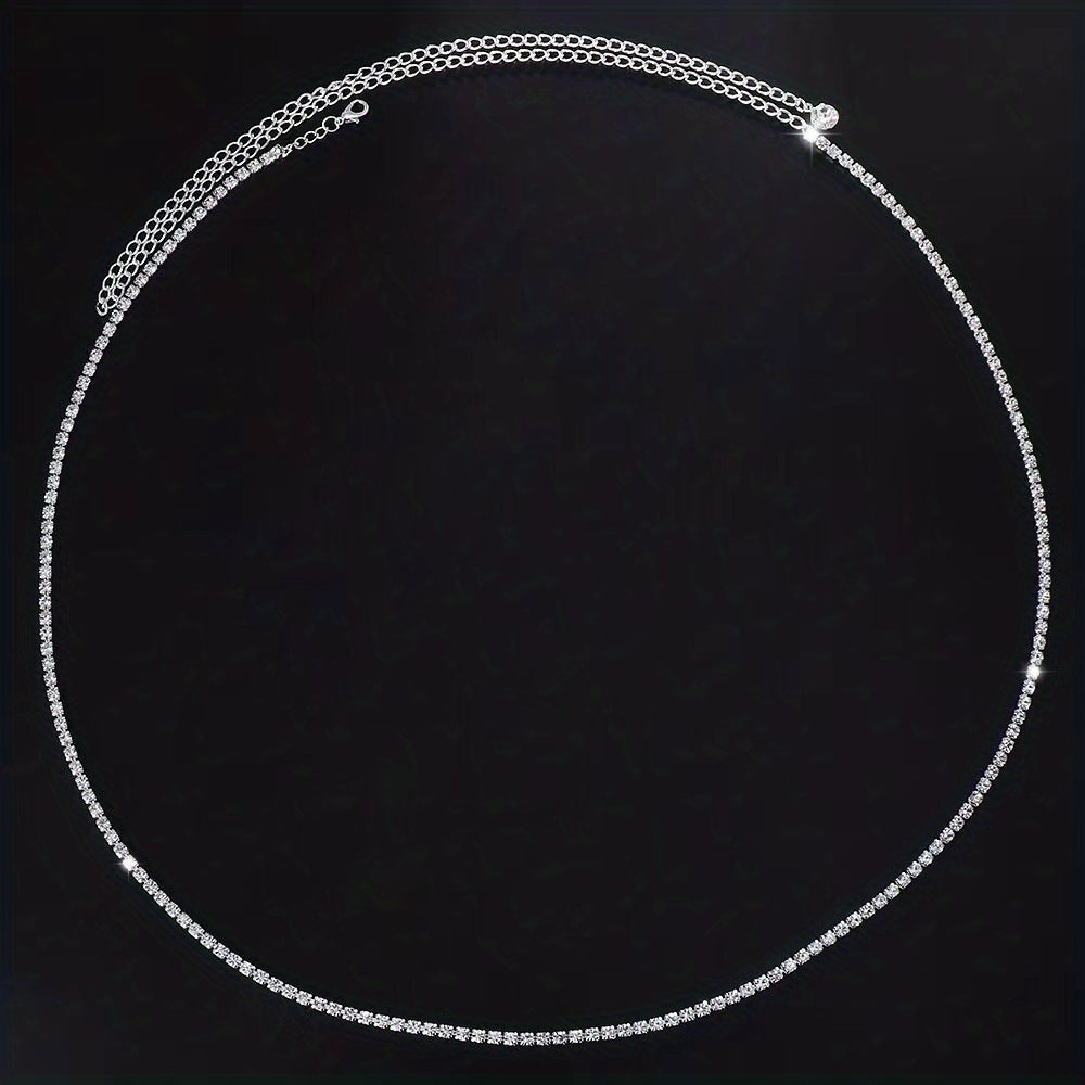 Rhinestone Thin Waist Chain Sparkly Metal Belly Chain Dress Girdle Y2K