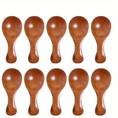 10pcs Mini Wooden Spoon Set for Desserts and Seasoning Short Handle Easy Grip