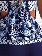  Modest Tankini Set Starfish Print Cami Top & Shorts Swimsuit