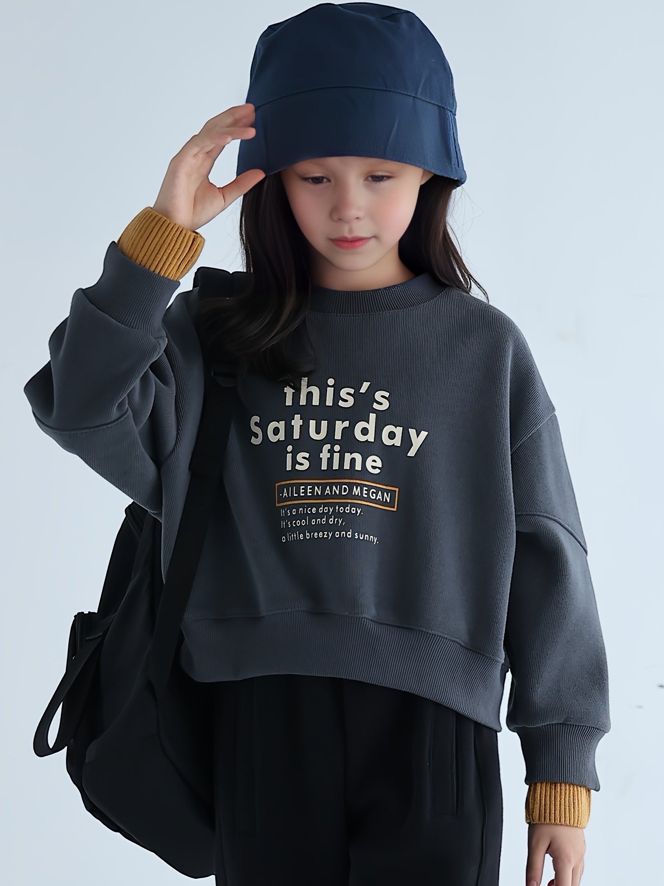 Girls 95 Cotton Thick THIS SATURDAY IS FINE Print Long Sleeve Sweatshirt Tops