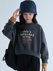Girls 95 Cotton Thick THIS SATURDAY IS FINE Print Long Sleeve Sweatshirt Tops