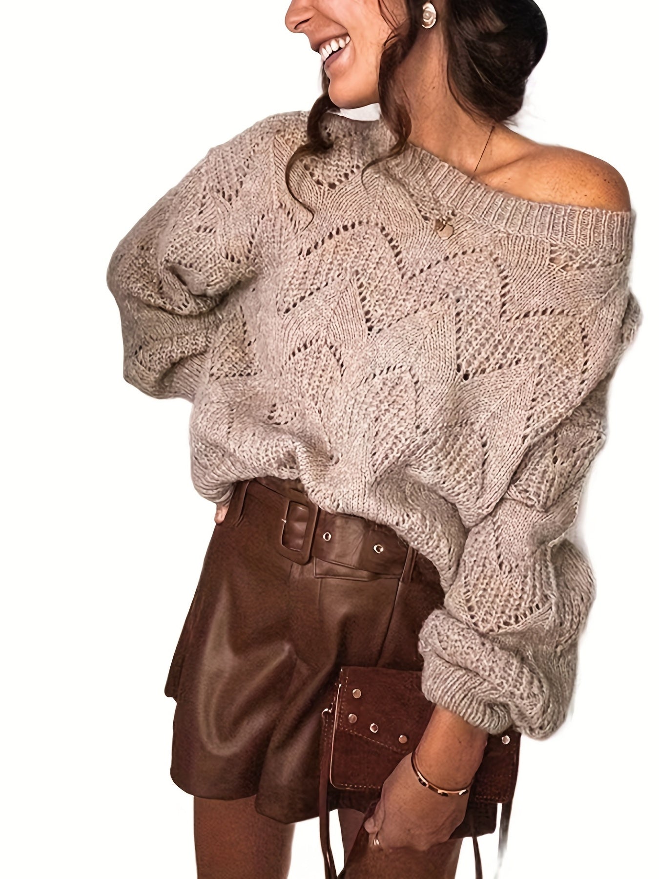  Casual Sweater Women's Solid Hollow Out Long Sleeve