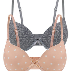 2pcs Polka Dot & Solid Push Up Bras Comfy & Breathable Bra
