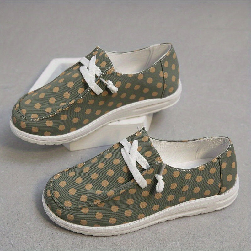 Women's Polka Dot Pattern Canvas Shoes Lightweight Green Walking Shoes