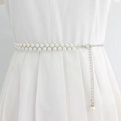 Faux Pearl Waist Chain Dress Pendant Adjustable Belt